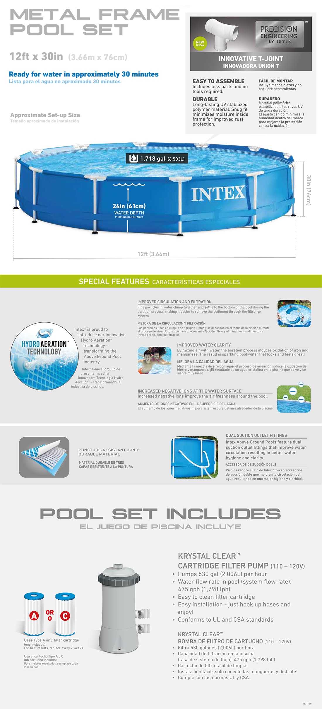 12ft X 30in Metal Frame Pool Set